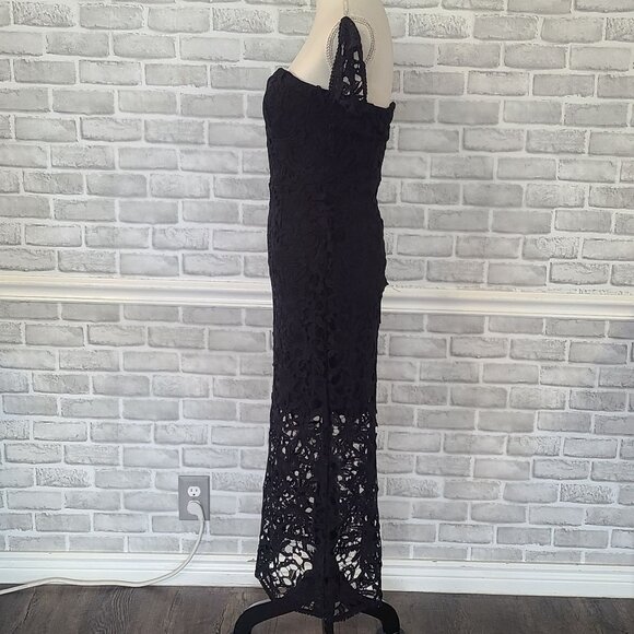 J.O.A. Off the Shoulder Black Lace Midi Dress LBD Whimsigoth Classic NEW Small - Picture 4 of 10